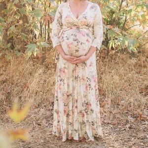 Ivory Floral Maternity Wrap Maxi Dress